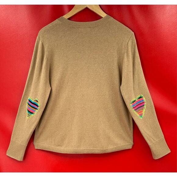Lisa Todd Made Your Look Cashmere Blend Henley Sweater Heart Elbow Patches Sz Lg - Picture 2 of 9